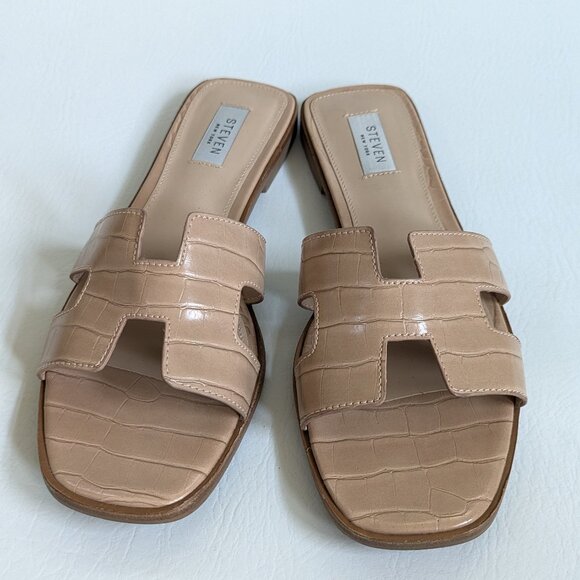 Steven New York Hayden Madden Sandals Nude Size 9 Croc Embossed Flat Slides - Picture 3 of 8